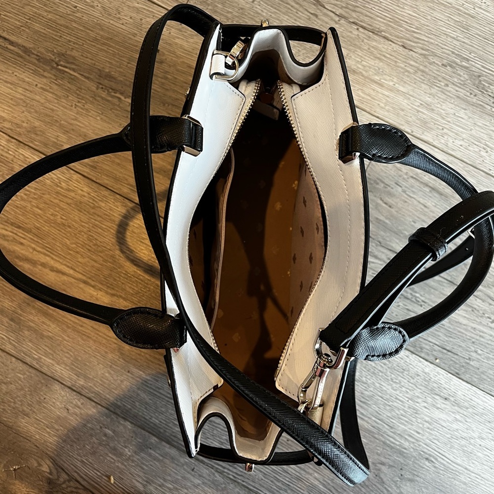 Kate Spade Medium Satchel Purse Staci Colorblock WKRU6952 Black Cream Tan White - Picture 9 of 12